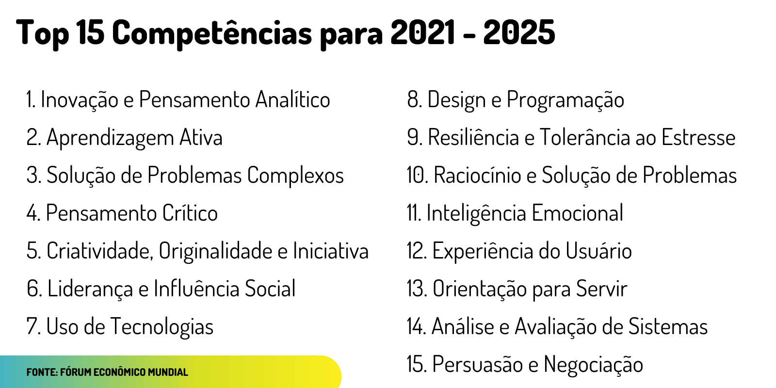 Top Competências para 2021 - 2025